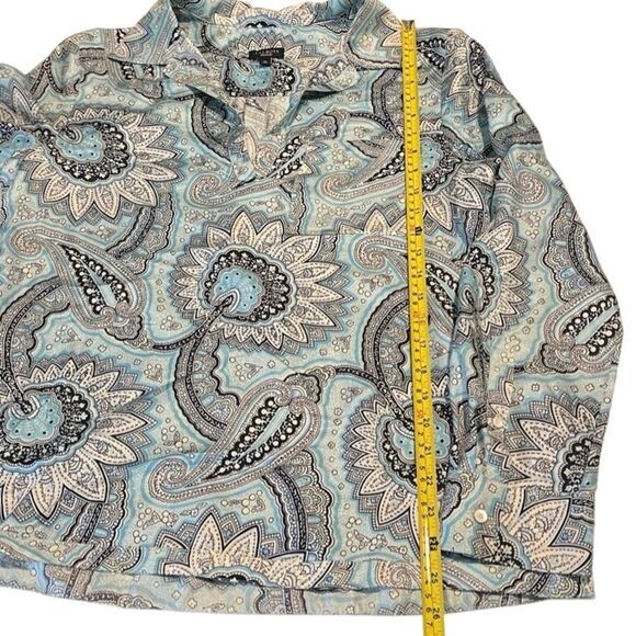 Talbots Light Blue and Black Paisley 100% Silk Pullover V Neck Blouse Size 10 - Picture 9 of 9